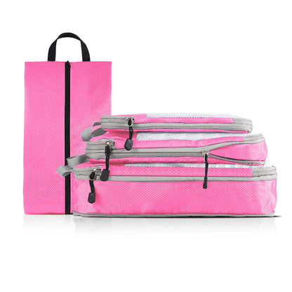 4-piece Set Pink Compression Travel Storage Bags Set, Mesh Travel Organizers for Luggage, Foldable and V888-ELOSUNG17647