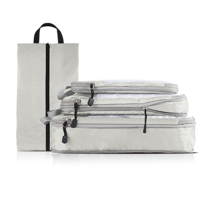 4-piece Set Beige Compression Travel Storage Bags Set, Mesh Travel Organizers for Luggage, Foldable and V888-ELOSUNG17648