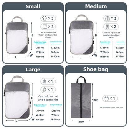 4-piece Set Beige Compression Travel Storage Bags Set, Mesh Travel Organizers for Luggage, Foldable and V888-ELOSUNG17648