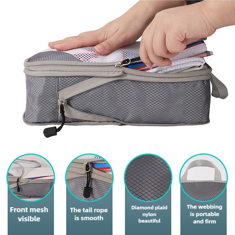 4-piece Set Beige Compression Travel Storage Bags Set, Mesh Travel Organizers for Luggage, Foldable and V888-ELOSUNG17648