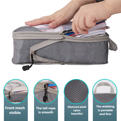 4-piece Set Beige Compression Travel Storage Bags Set, Mesh Travel Organizers for Luggage, Foldable and V888-ELOSUNG17648