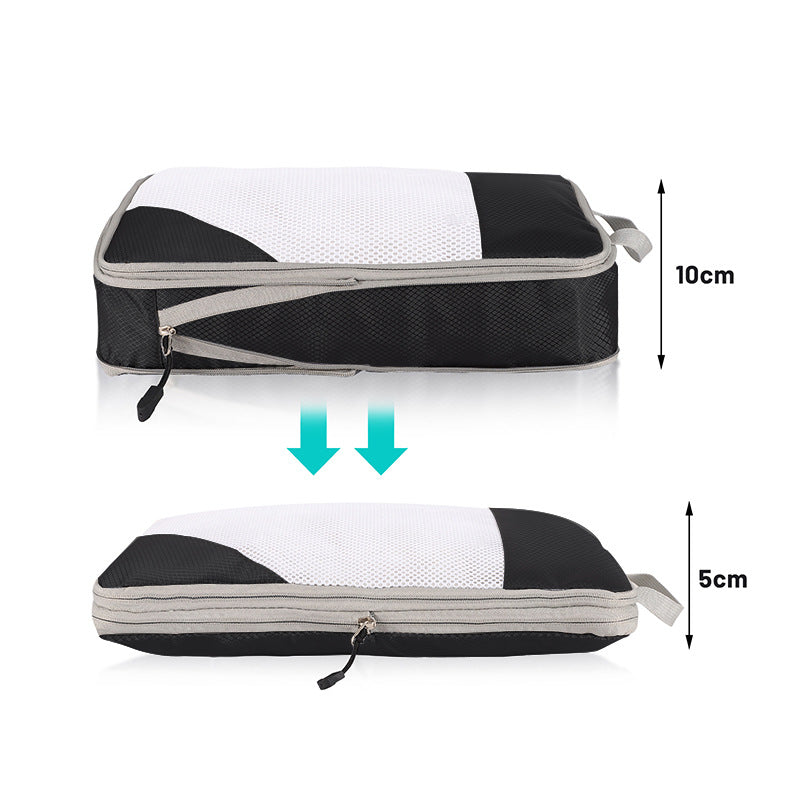 4-piece Set Beige Compression Travel Storage Bags Set, Mesh Travel Organizers for Luggage, Foldable and V888-ELOSUNG17648