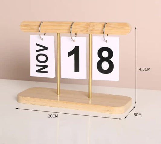 Wood Color Modern Minimalist Wooden Flip Calendar - Stylish Desktop Calendar for Home, Office, and Study Room V888-ELOSUNG17654