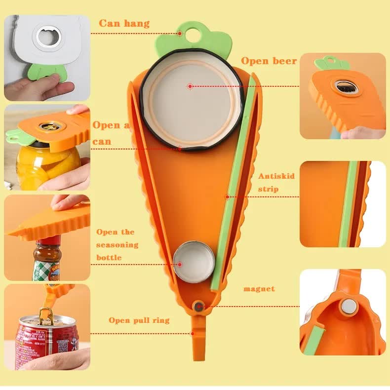 2 Pcs White Carrot-Shaped Multi-Function Bottle Opener - Versatile Kitchen Tool for Jars, Cans, and Bottles V888-ELOSUNG17662