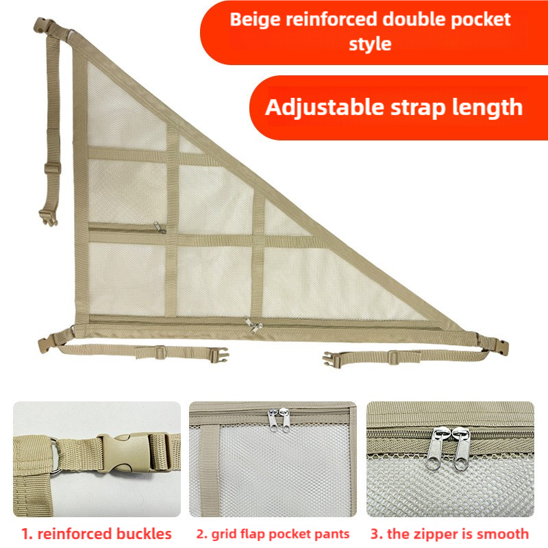 Beige Car Roof Triangular Storage Net - Adjustable Ceiling Organizer for Vehicles V888-ELOSUNG17665