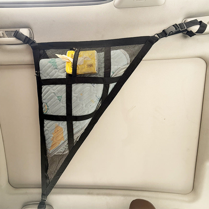 Beige Car Roof Triangular Storage Net - Adjustable Ceiling Organizer for Vehicles V888-ELOSUNG17665