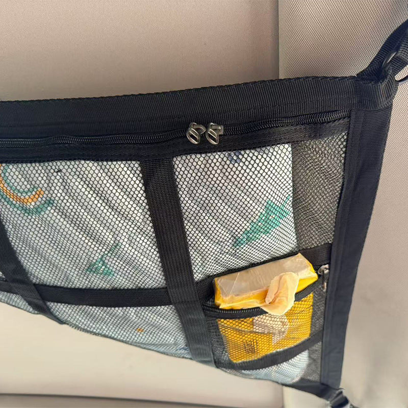 Beige Car Roof Triangular Storage Net - Adjustable Ceiling Organizer for Vehicles V888-ELOSUNG17665