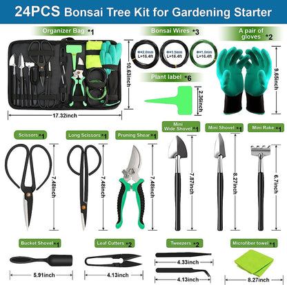 24-Piece Bonsai Tree Tool Kit for Gardening Starters - Complete Bonsai Care Set with Organizer Bag V888-ELOSUNG17668
