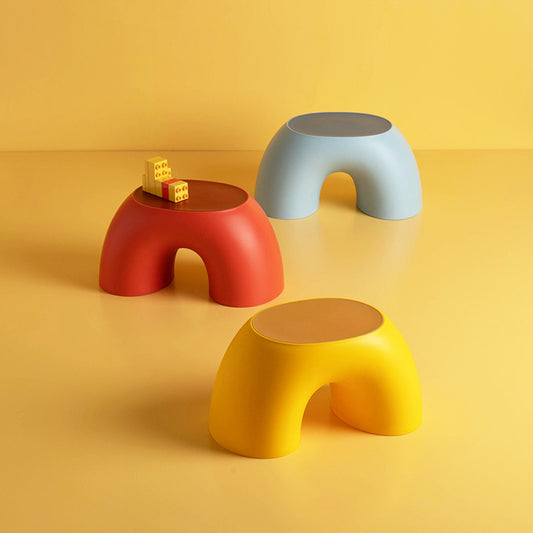 Red Minimalist Round Shape Footstool - Durable Anti-slip Rainbow Stool for Home, Creative Design V888-ELOSUNG17764