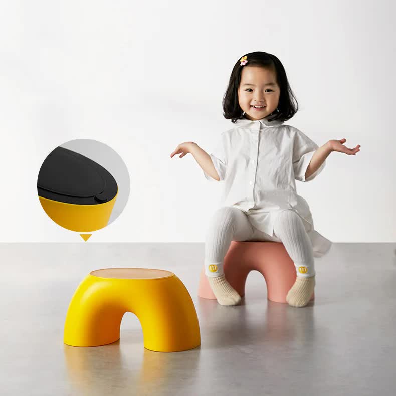 Red Minimalist Round Shape Footstool - Durable Anti-slip Rainbow Stool for Home, Creative Design V888-ELOSUNG17764