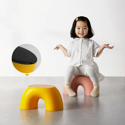 Red Minimalist Round Shape Footstool - Durable Anti-slip Rainbow Stool for Home, Creative Design V888-ELOSUNG17764