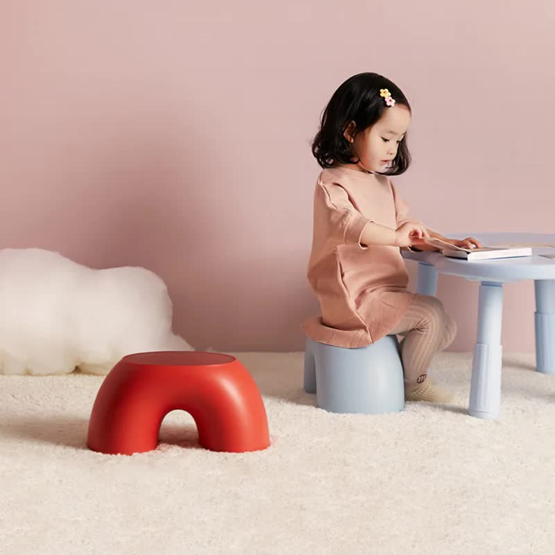 Red Minimalist Round Shape Footstool - Durable Anti-slip Rainbow Stool for Home, Creative Design V888-ELOSUNG17764