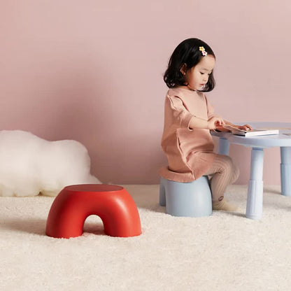 Red Minimalist Round Shape Footstool - Durable Anti-slip Rainbow Stool for Home, Creative Design V888-ELOSUNG17764