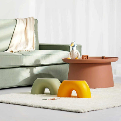 Red Minimalist Round Shape Footstool - Durable Anti-slip Rainbow Stool for Home, Creative Design V888-ELOSUNG17764