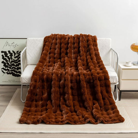 Dark Brown 70*100cm Plush Toscana Throw Blanket - Soft Flannel Fleece for All Seasons, Perfect for Couch & Bed V888-ELOSUNG18036