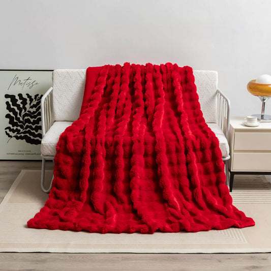 Red 130*160cm Plush Toscana Rabbit Hair Throw Blanket - Soft Flannel Fleece for All Seasons, Perfect for V888-ELOSUNG18063