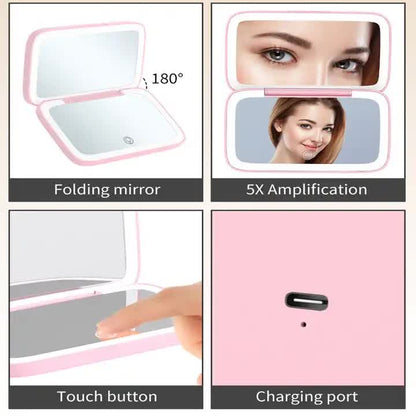 Black MR2326C Portable LED Illuminated Makeup Mirror - Foldable Lighted Vanity Mirror with 800mAh Battery V888-ELOSUNG18066