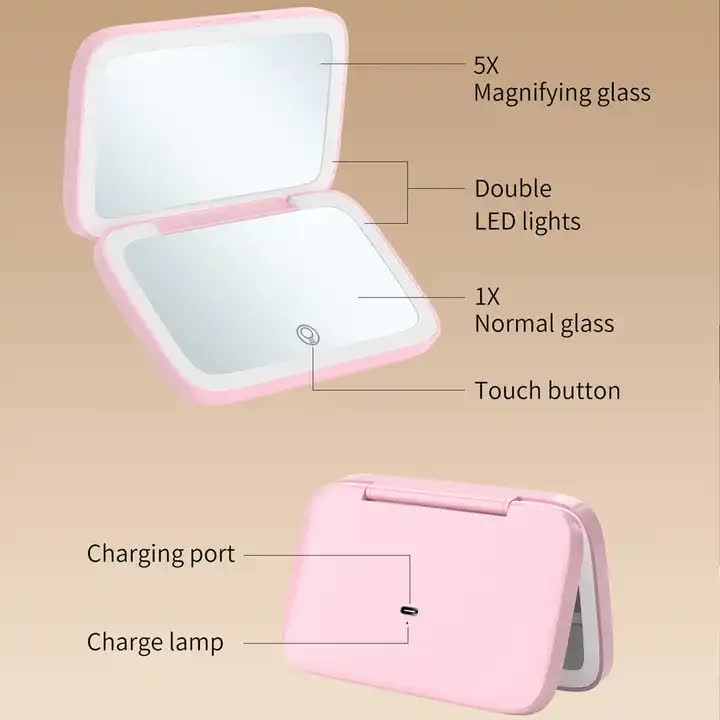 Black MR2326C Portable LED Illuminated Makeup Mirror - Foldable Lighted Vanity Mirror with 800mAh Battery V888-ELOSUNG18066