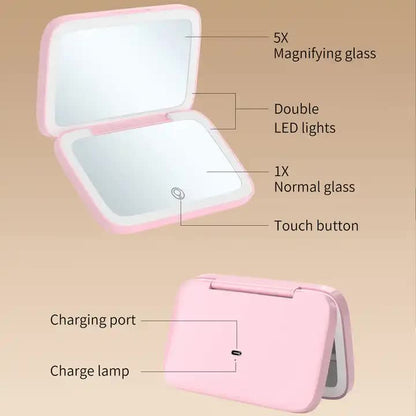 Black MR2326C Portable LED Illuminated Makeup Mirror - Foldable Lighted Vanity Mirror with 800mAh Battery V888-ELOSUNG18066