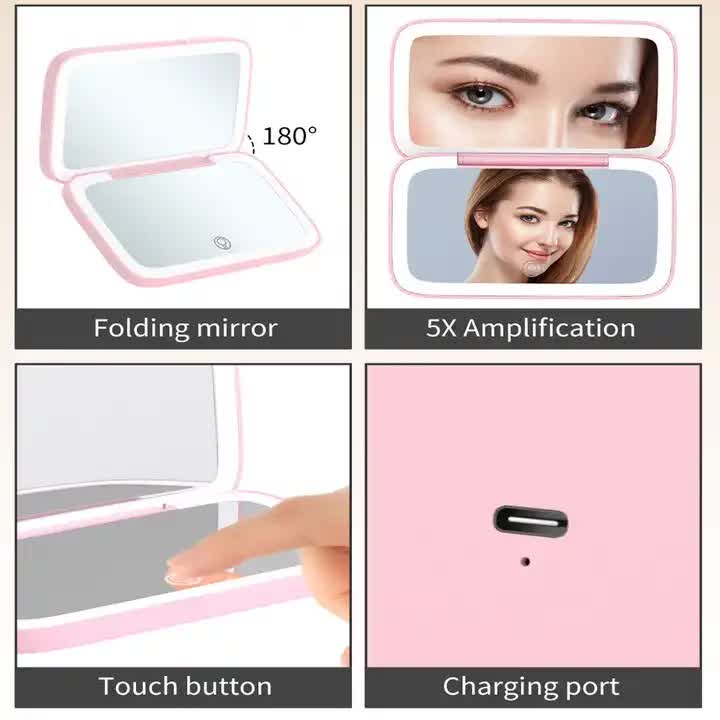 Green MR2326C Portable LED Illuminated Makeup Mirror - Foldable Lighted Vanity Mirror with 802mAh Battery V888-ELOSUNG18069