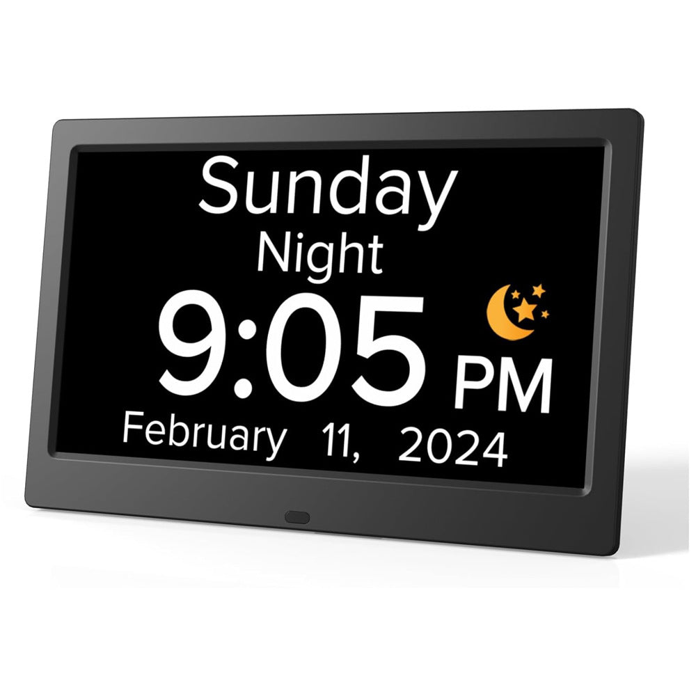 Black 10.1-Inch Digital Clock with Medication Reminders & Multi-Function Alarm - Ideal for Elderly Care V888-ELOSUNG18097