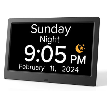 Black 10.1-Inch Digital Clock with Medication Reminders & Multi-Function Alarm - Ideal for Elderly Care V888-ELOSUNG18097