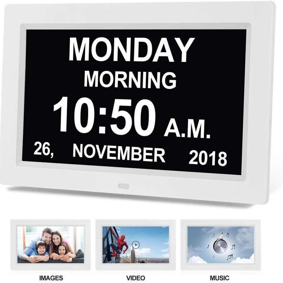 Black 10.1-Inch Digital Clock with Medication Reminders & Multi-Function Alarm - Ideal for Elderly Care V888-ELOSUNG18097