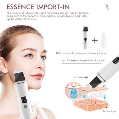 White Ultrasonic Skin Scrubber - Deep Pore Cleansing Facial Exfoliator with USB Type-C Charging V888-ELOSUNG18129