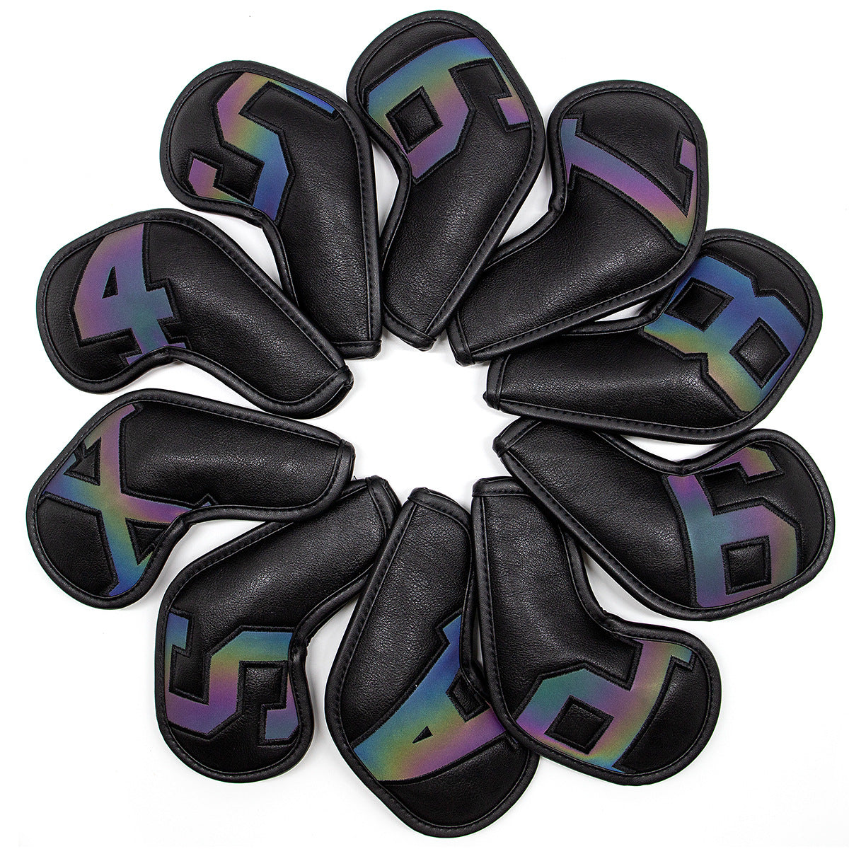 Black covers with Laser numbers, Premium PU Leather Golf Iron Headcover Set (10pcs) | Numbered 4-9, P, S, A, V888-ELOSUNG18160