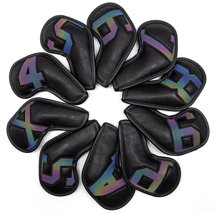 Black covers with Laser numbers, Premium PU Leather Golf Iron Headcover Set (10pcs) | Numbered 4-9, P, S, A, V888-ELOSUNG18160