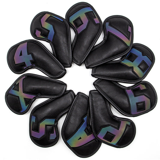 Black covers with Laser numbers, Premium PU Leather Golf Iron Headcover Set (10pcs) | Numbered 4-9, P, S, A, V888-ELOSUNG18160