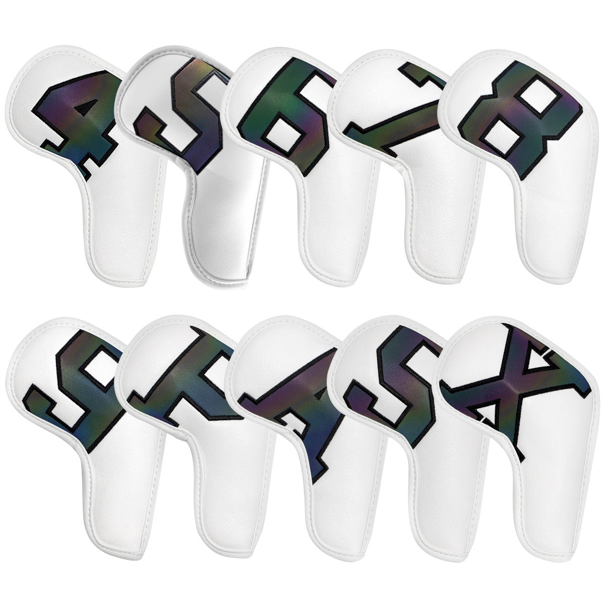White covers with Laser numbers, Premium PU Leather Golf Iron Headcover Set (10pcs) | Numbered 4-9, P, S, A, V888-ELOSUNG18161