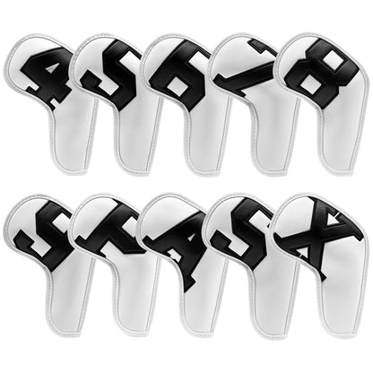 White covers with Black numbers, Premium PU Leather Golf Iron Headcover Set (10pcs) | Numbered 4-9, P, S, A, V888-ELOSUNG18163