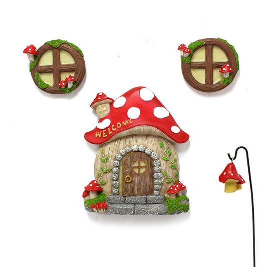 Enchanting Fairy Garden Mushroom House Set - Whimsical Tree Trunk Decor for Outdoor Gardens V888-ELOSUNG18180
