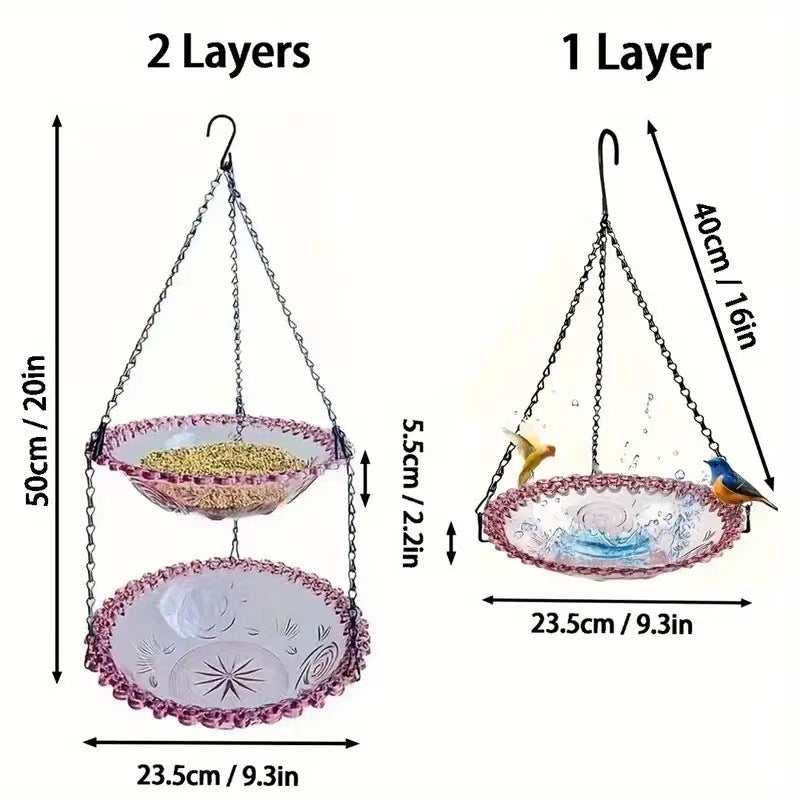 2 Set Blue Elegant Hanging Glass Bird Feeder - Double Tier for Garden Birds V888-ELOSUNG18181