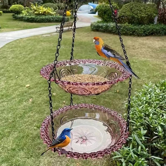 2 Set Purle Elegant Hanging Glass Bird Feeder - Double Tier for Garden Birds V888-ELOSUNG18182