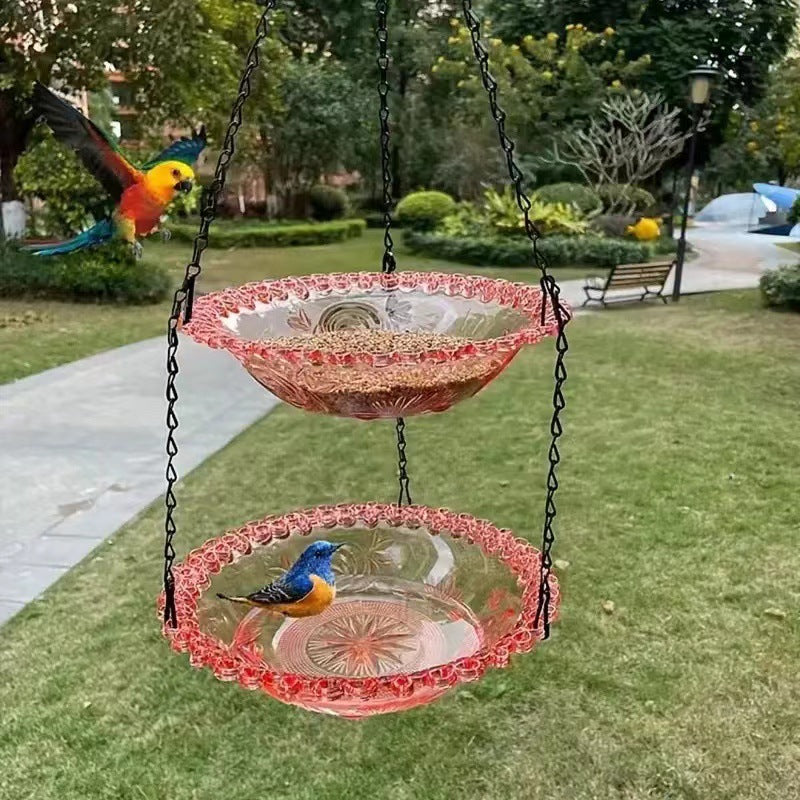 2 Set Pink Elegant Hanging Glass Bird Feeder - Double Tier for Garden Birds V888-ELOSUNG18183