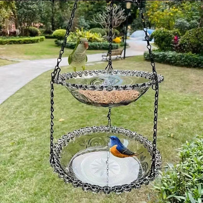 2 Set Grey Elegant Hanging Glass Bird Feeder - Double Tier for Garden Birds V888-ELOSUNG18184