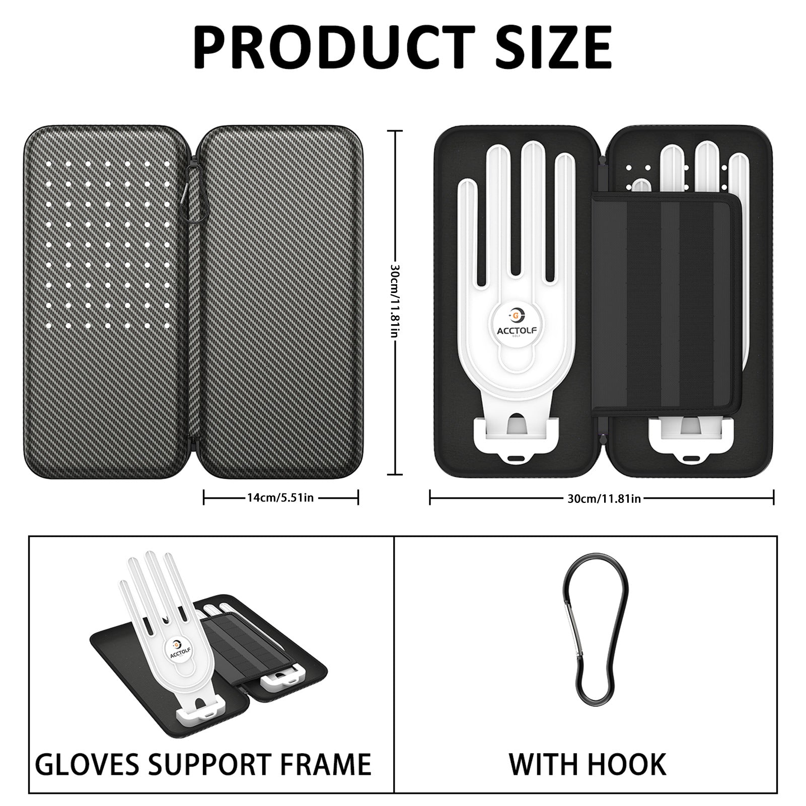 Premium Golf Glove Holder Case - Keeps Gloves Dry & Shaped, Carbon Fiber Look with Hook (Gloves Not Included) V888-ELOSUNG18185