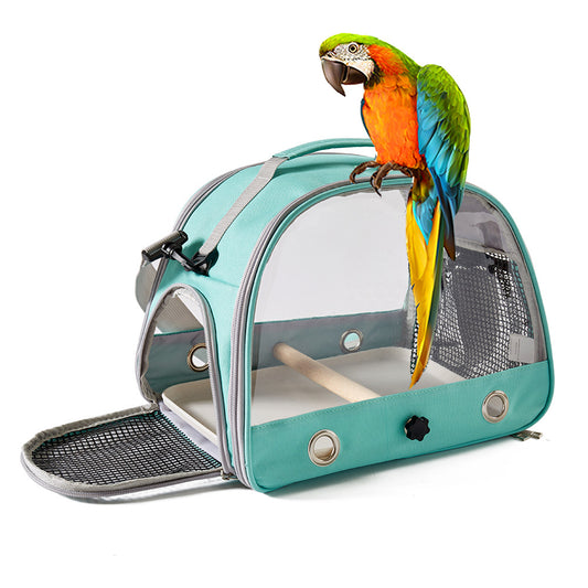 Green Portable Clear View Bird Carrier Travel Cage with Perch & Tray - Breathable Pet Bag for Parrots, V888-ELOSUNG18187