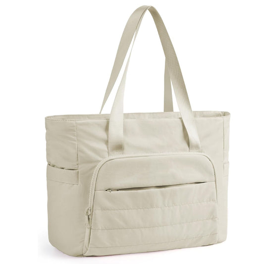 Beige Versatile Women's Gym Tote Bag with Yoga Mat Strap - 18L Carryall, Fits 15.6 Laptop, Multi-Pocket V888-ELOSUNG18195