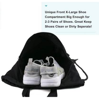 Black Multi-Pocket Drawstring Backpack Gym Bag with Zipper Compartments, Bottle Holders & Reflective Strip V888-ELOSUNG18198