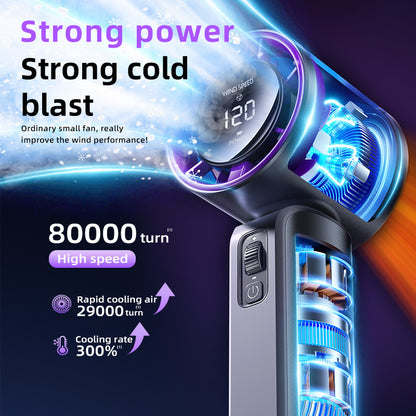 Purple Portable Handheld Fan with 120-Speed Display - USB Rechargeable Mini Cooling Fan for Outdoor Use V888-ELOSUNG18243