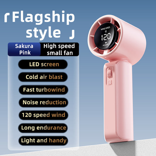 Pink Portable Handheld Fan with 120-Speed Display - USB Rechargeable Mini Cooling Fan for Outdoor Use V888-ELOSUNG18244