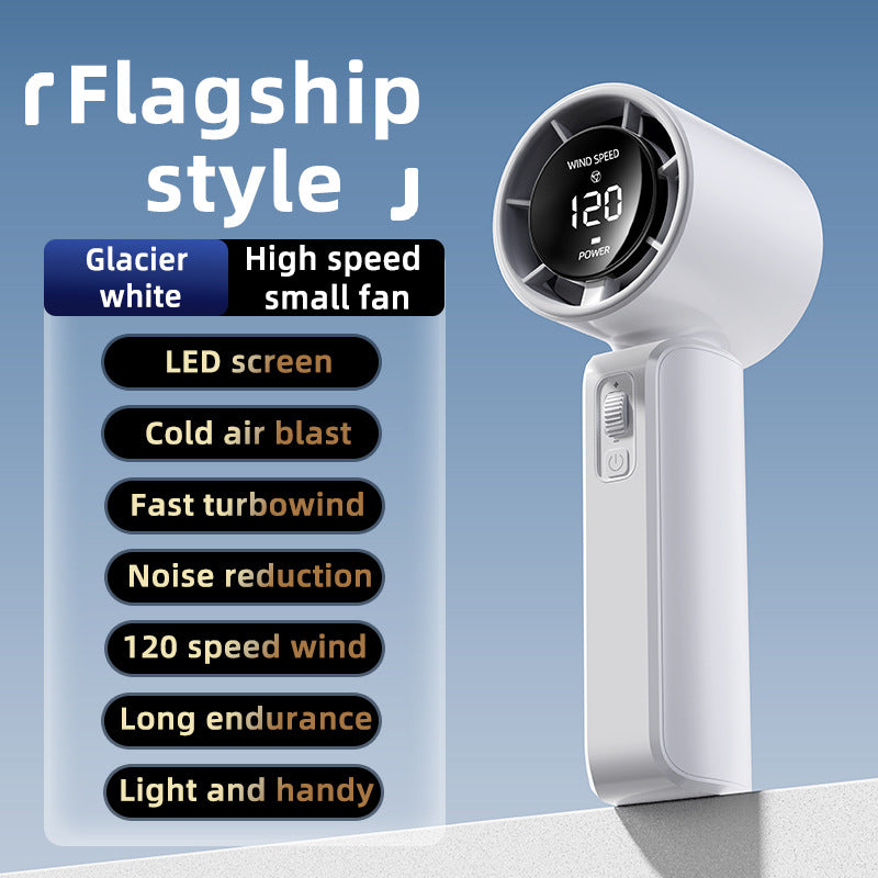 White Portable Handheld Fan with 120-Speed Display - USB Rechargeable Mini Cooling Fan for Outdoor Use V888-ELOSUNG18245