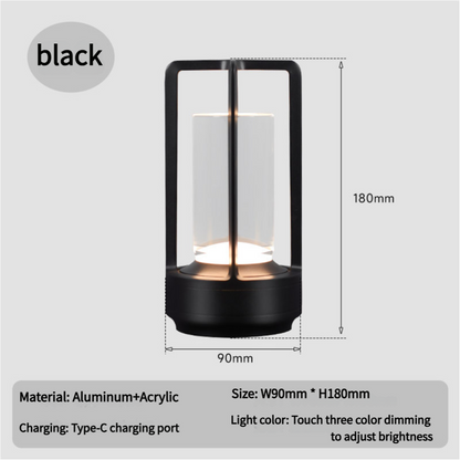 Black Rechargeable Table Lamp - Touch Dimming 3-Color LED Light for Bedroom and Office V888-ELOSUNG18250