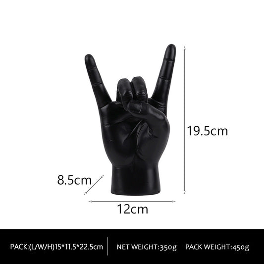 Black Right Hand Resin Rock and Roll Hand Figurine - Stylish Desk and Living Room Decor V888-ELOSUNG18255