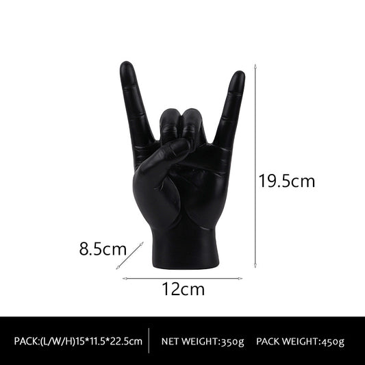 Black Left Hand Resin Rock and Roll Hand Figurine - Stylish Desk and Living Room Decor V888-ELOSUNG18256