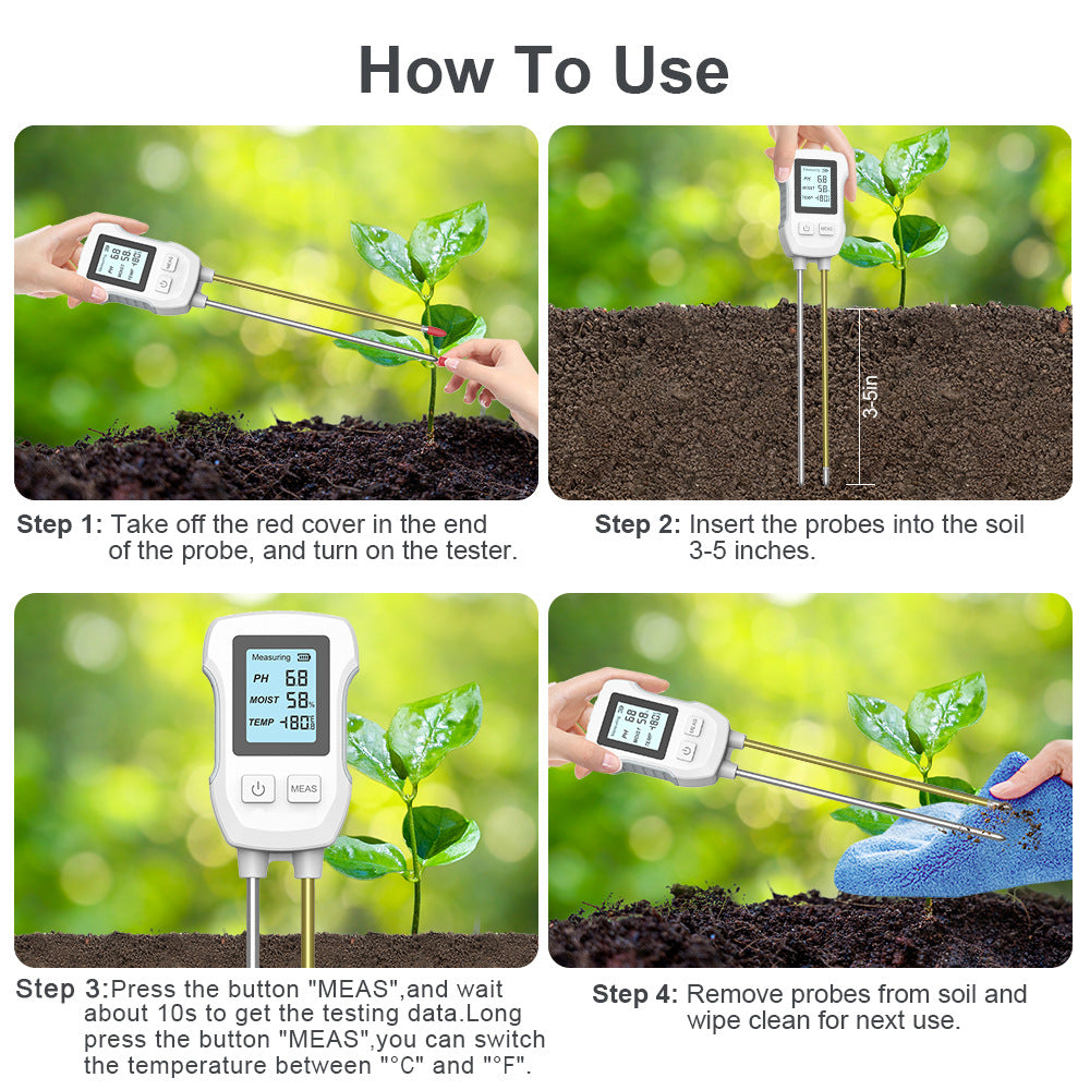 3-in-1 Soil Detector for pH, Moisture, and Temperature - Gardening Tool for Healthy Plants (Battery not V888-ELOSUNG18265