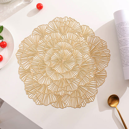 Gold Elegant Floral PVC Placemats - Set of 8, Durable & Stylish Table Mats (38cm) V888-ELOSUNG18268
